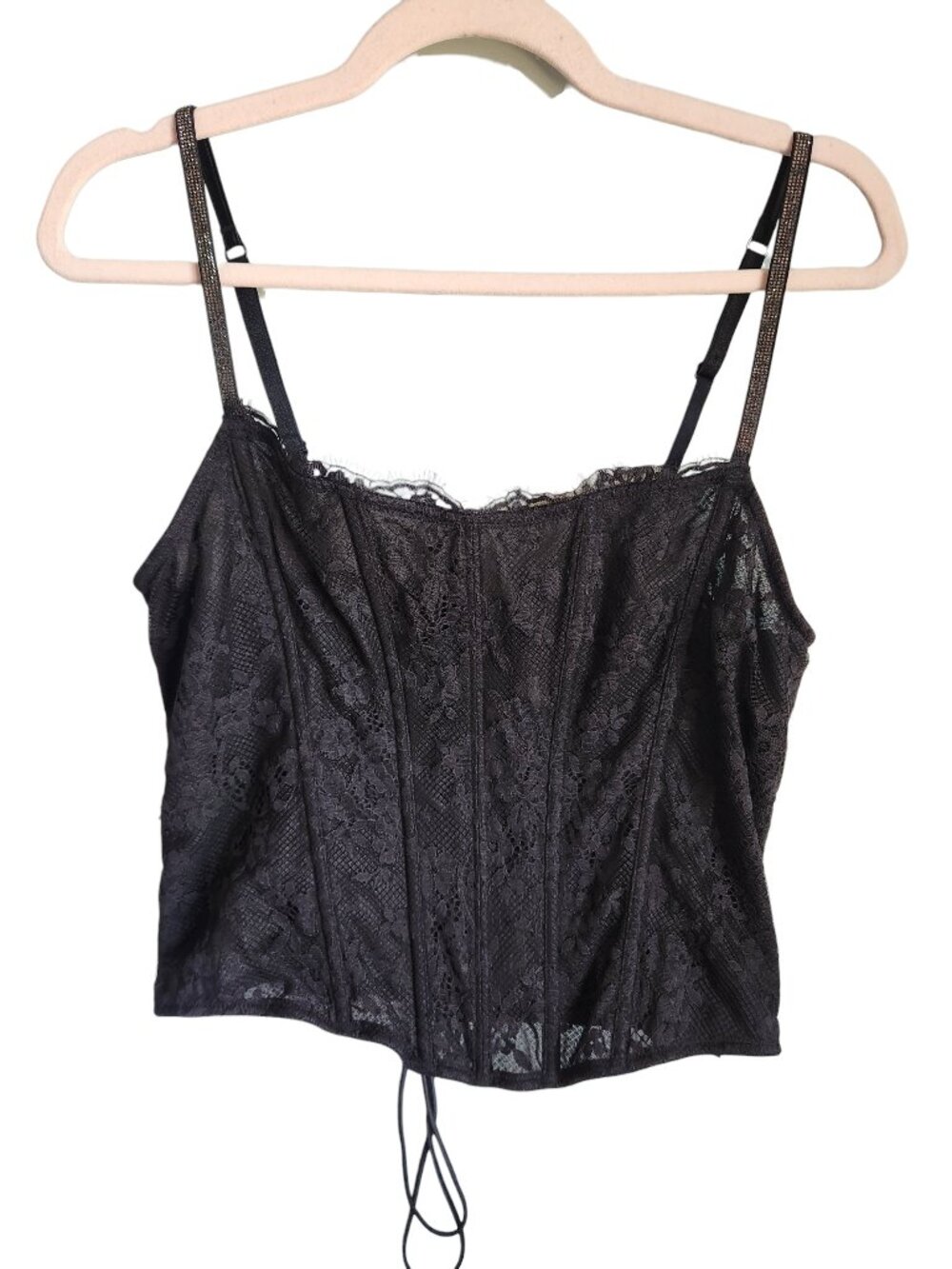 Victoria's Secret Corset Top Black XXL 2XL Lace Up Boned Adjustable Straps NEW